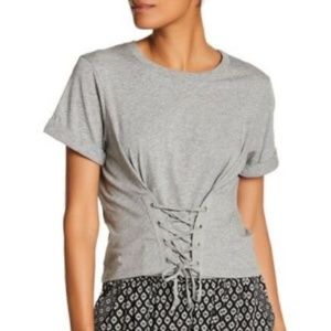 NEW Joie Womens Lizeth Lace Up Corset Tee T-Shirt, Grey, X-Small
